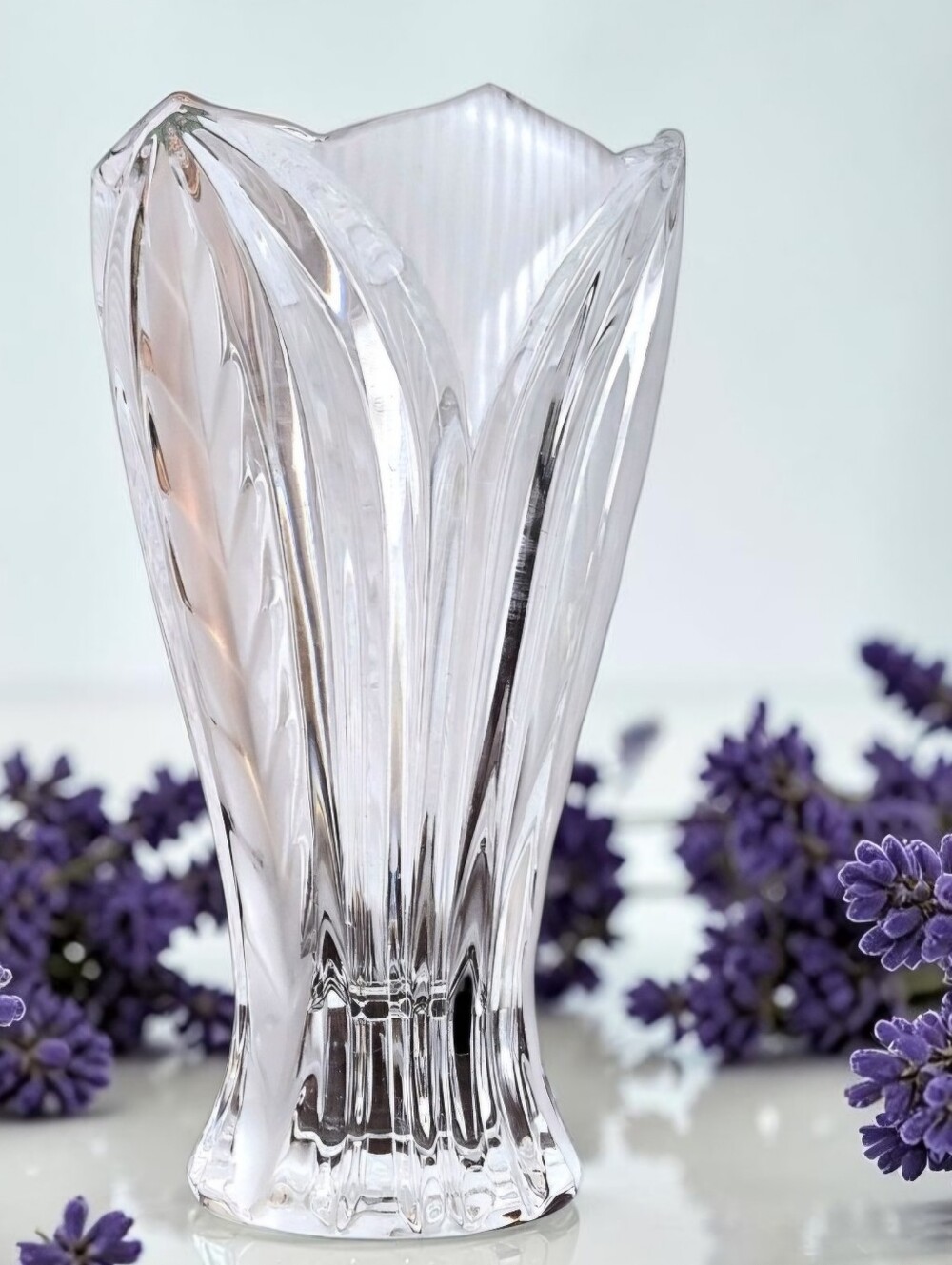 Beyer Novelette Lead Crystal Glass Vase Tulip Frost & Clear W Germany 1970s MCM